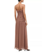 Elegant Sheath Strapless Ruched Bodice Spaghetti Strap Open Back Floor Length For Ladies Prom Dress