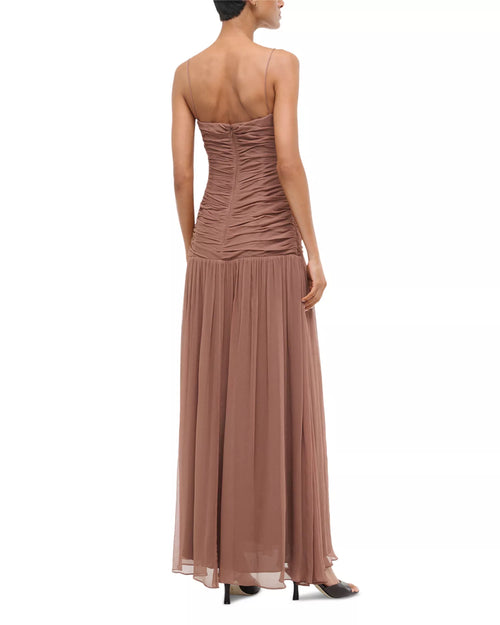 Elegant Sheath Strapless Ruched Bodice Spaghetti Strap Open Back Floor Length For Ladies Prom Dress