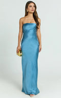 Elegant Sheath Strapless Sleeveless Draped Back Floor Length Plus Size Evening Dress