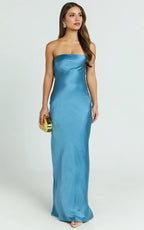 Elegant Sheath Strapless Sleeveless Draped Back Floor Length Plus Size Evening Dress