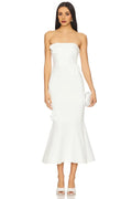 Elegant Sheath Strapless Sleeveless Floral Embellished Mermaid Midi Evening Dress