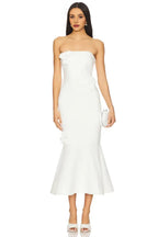 Elegant Sheath Strapless Sleeveless Floral Embellished Mermaid Midi Evening Dress