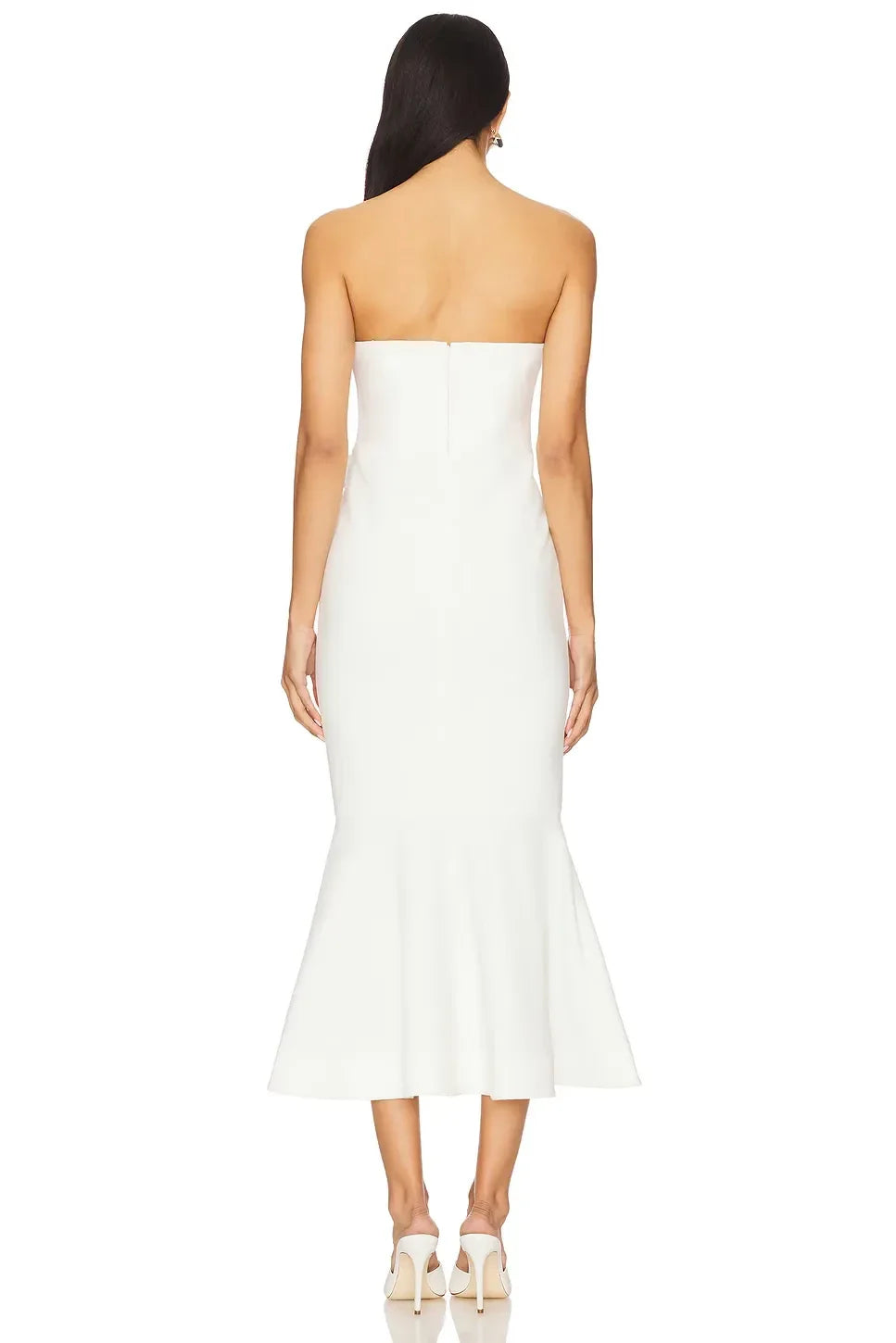 Elegant Sheath Strapless Sleeveless Floral Embellished Mermaid Midi Evening Dress
