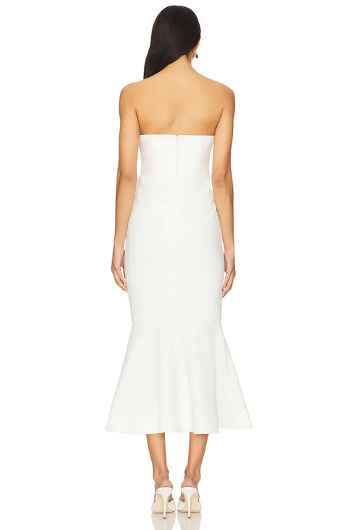 Robe de soirée sirène mi-longue élégante fourreau bustier sans manches ornée de fleurs