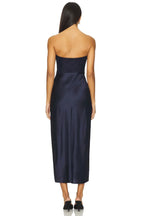 Elegant Sheath Strapless Sleeveless Lace Trim Midi Length Evening Dress