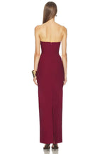 Elegant Sheath Strapless Sleeveless Lace Trim Slit Back Floor Length Evening Dress