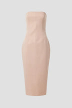 Elegant Sheath Strapless Sleeveless Open Back Midi Length Plus Size Prom Dress