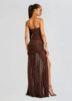 Elegant Sheath Strapless Sleeveless Ruched Back Floor Length Plus Size Prom Dress