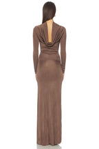 Elegant Sheath Turtleneck Long Sleeve Open Back Floor Length Evening Dress