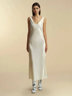 Elegant Sheath V Neck Sleeveless Cowl Back Midi Length Prom Dress