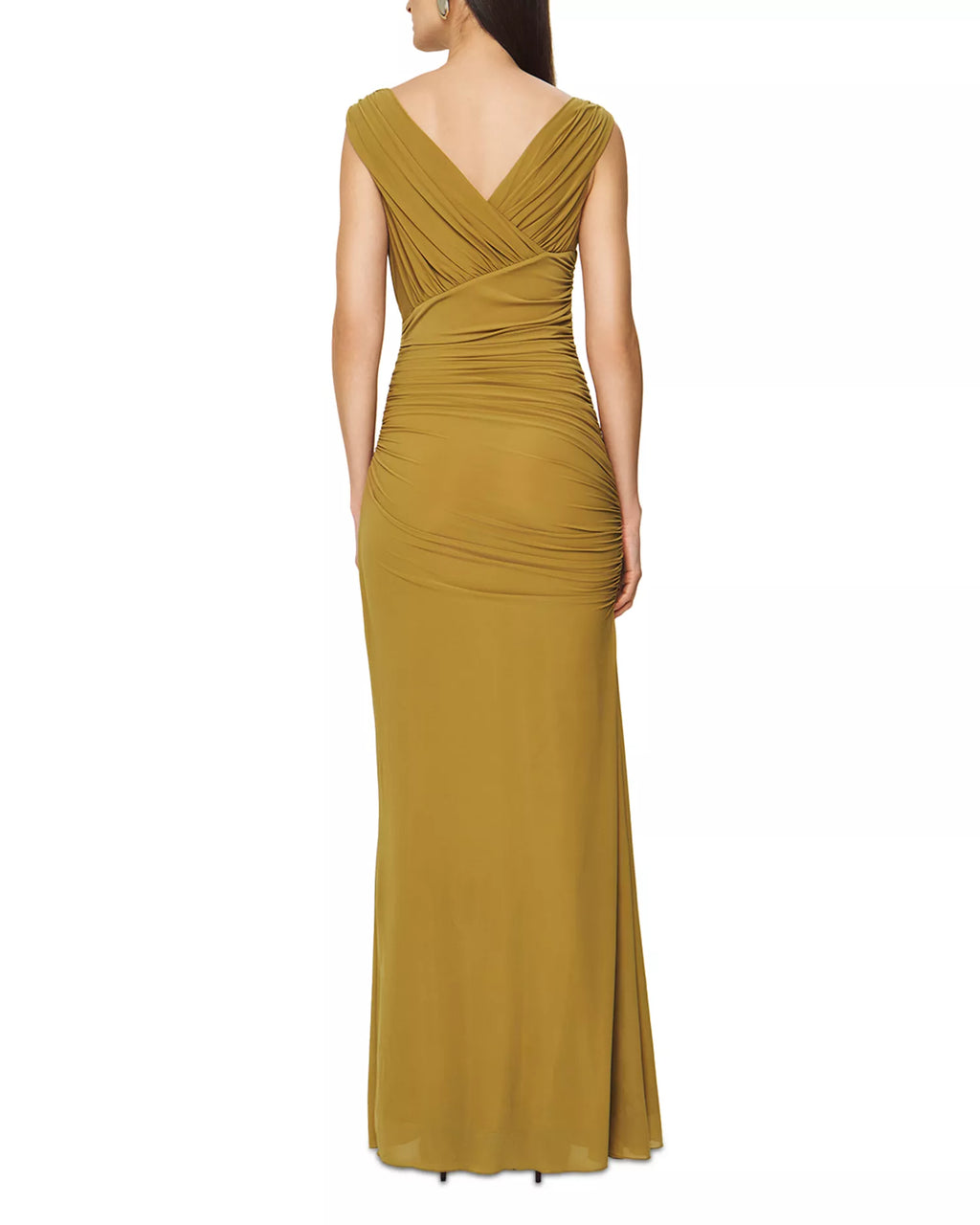 Elegant Sheath V Neck Sleeveless Ruched Bodice V Back Floor Length For Women Prom Dress