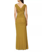 Elegant Sheath V Neck Sleeveless Ruched Bodice V Back Floor Length For Women Prom Dress