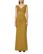 Elegant Sheath V Neck Sleeveless Ruched Bodice V Back Floor Length For Women Prom Dress