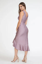 Elegant Sheath V Neck Sleeveless Zipper Back Midi Length Prom Dress
