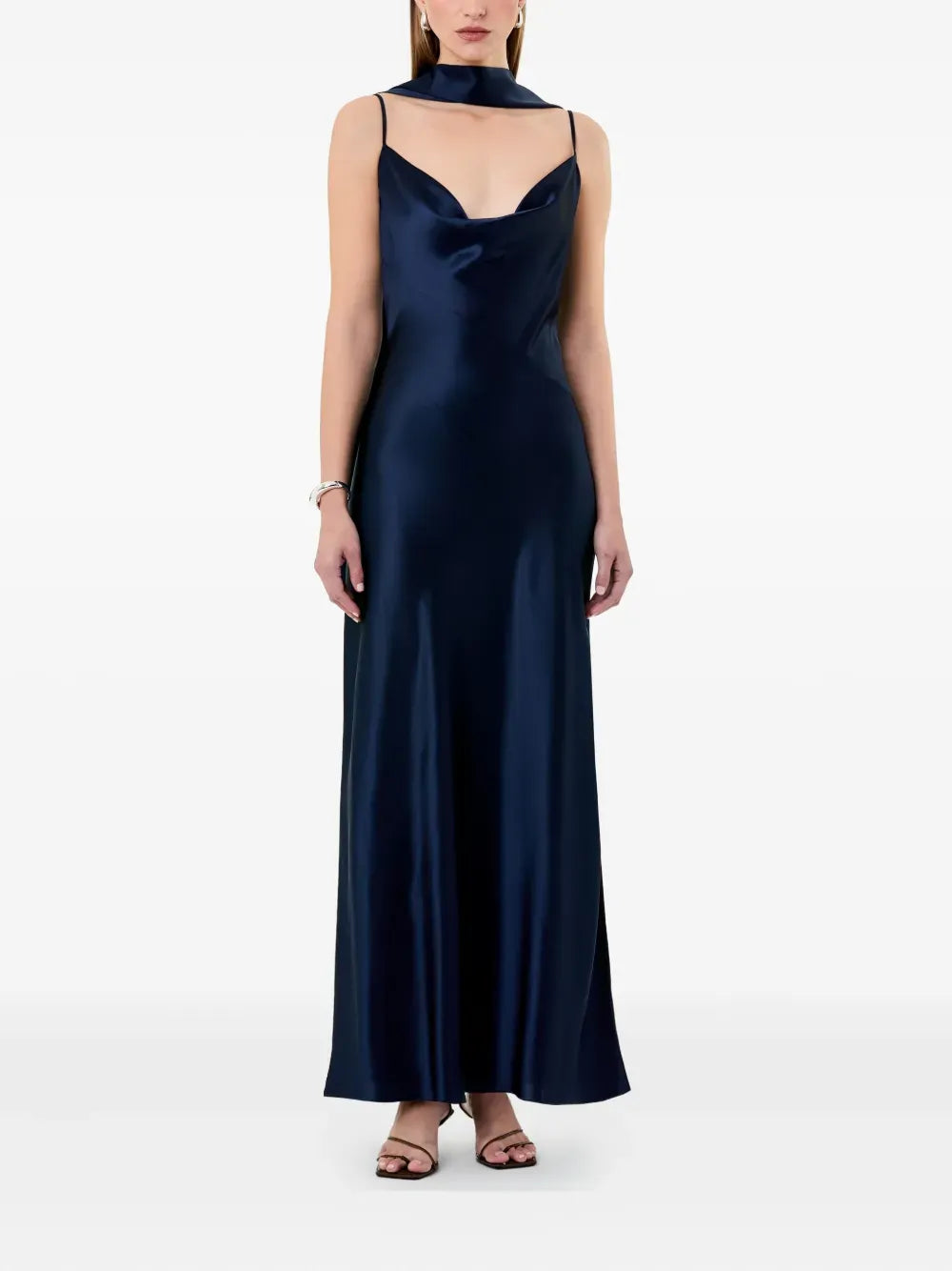 Elegant Slip Cowl Neck Spaghetti Strap Open Back Floor Length Prom Dress