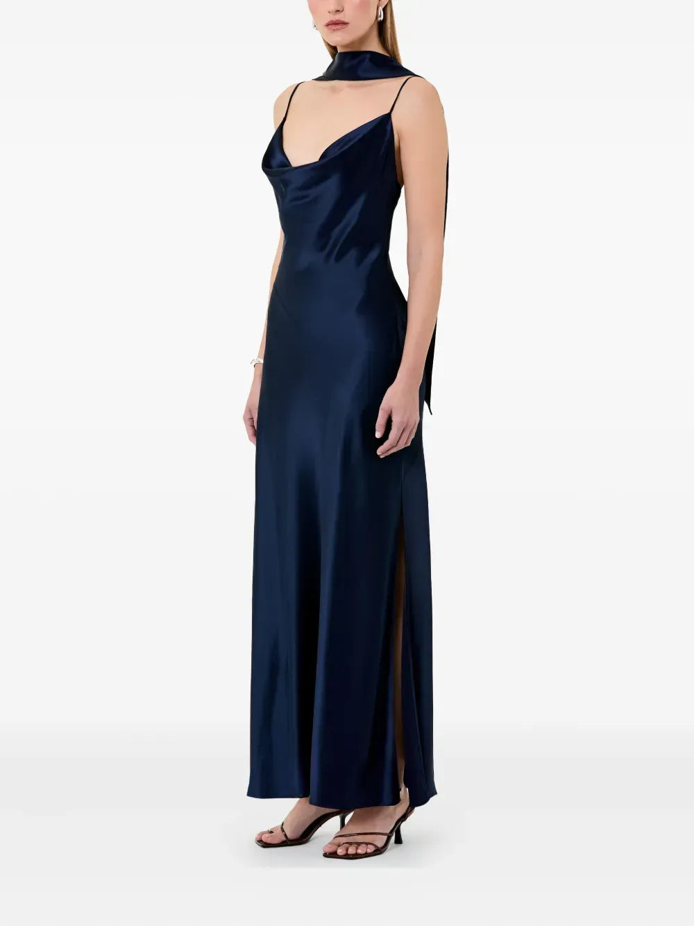 Elegant Slip Cowl Neck Spaghetti Strap Open Back Floor Length Prom Dress