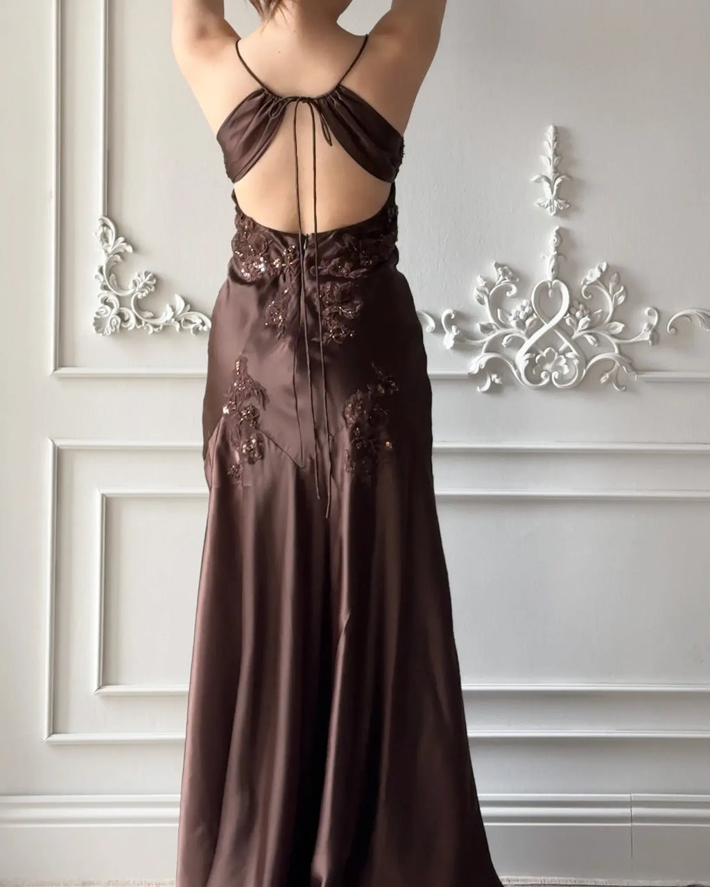 Spaghetti Strap Maxi Dress with Open Back & Applique