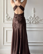 Spaghetti Strap Maxi Dress with Open Back & Applique
