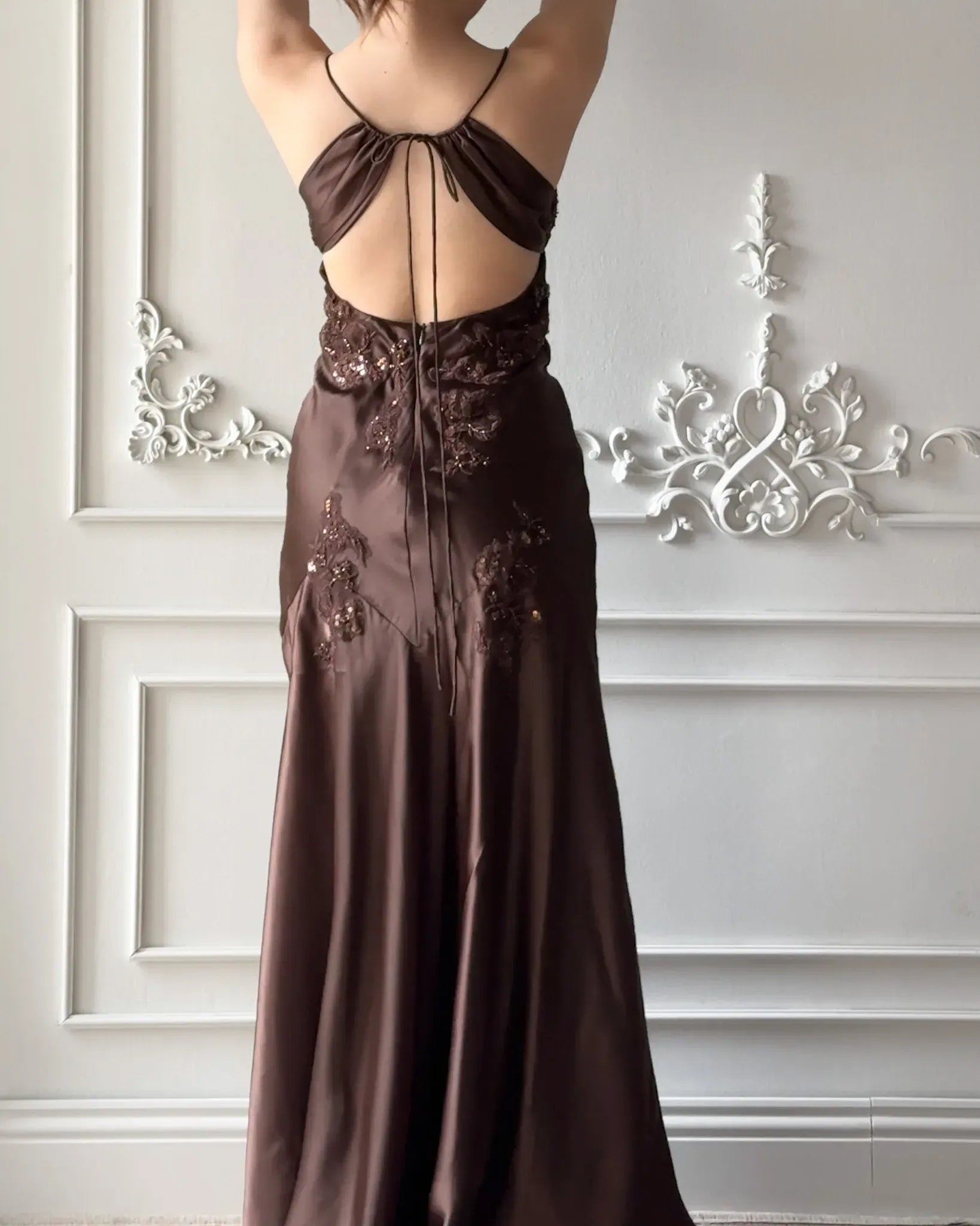 Spaghetti Strap Maxi Dress with Open Back & Applique