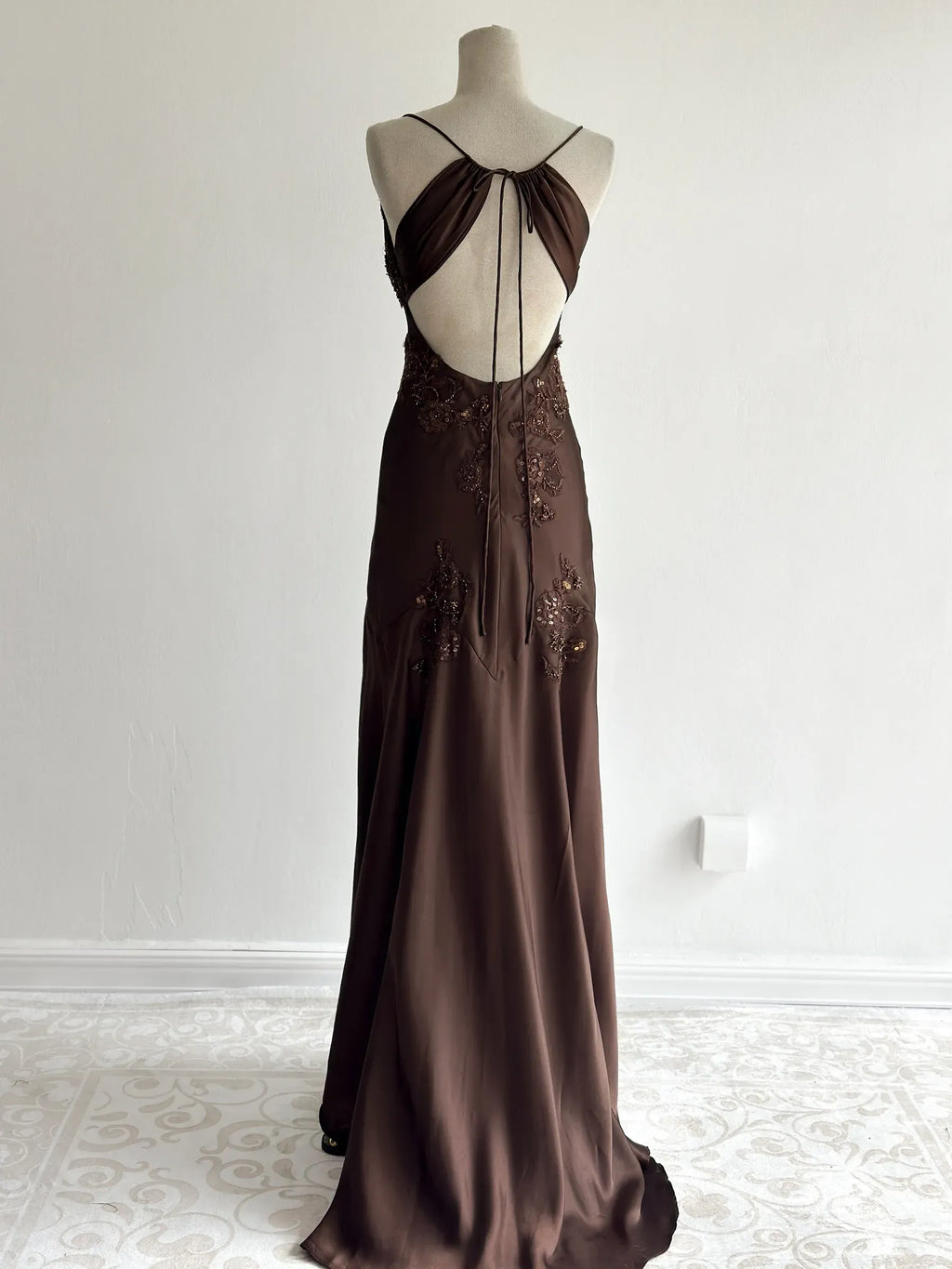 Spaghetti Strap Maxi Dress with Open Back & Applique