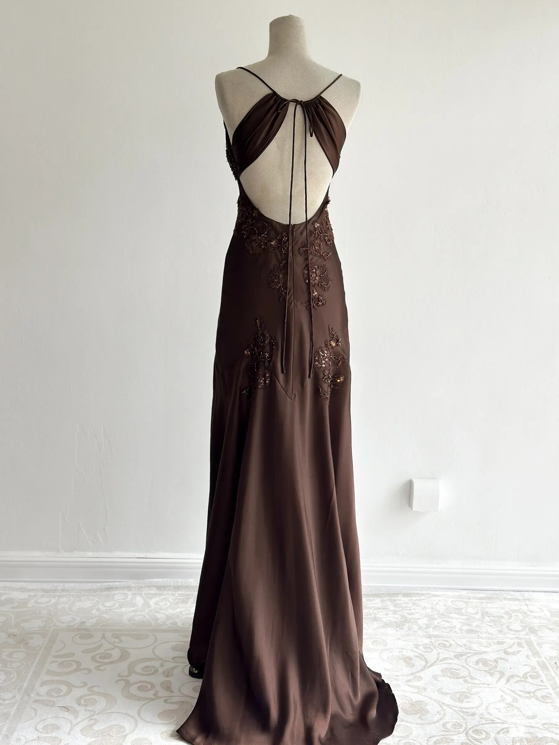 Spaghetti Strap Maxi Dress with Open Back & Applique