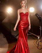 Spaghetti Strap Sweetheart Applique High Slit Maxi Dress with Train