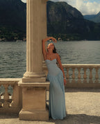 Spaghetti Strap Sweetheart Lace-Up Back Ruched Maxi Dress