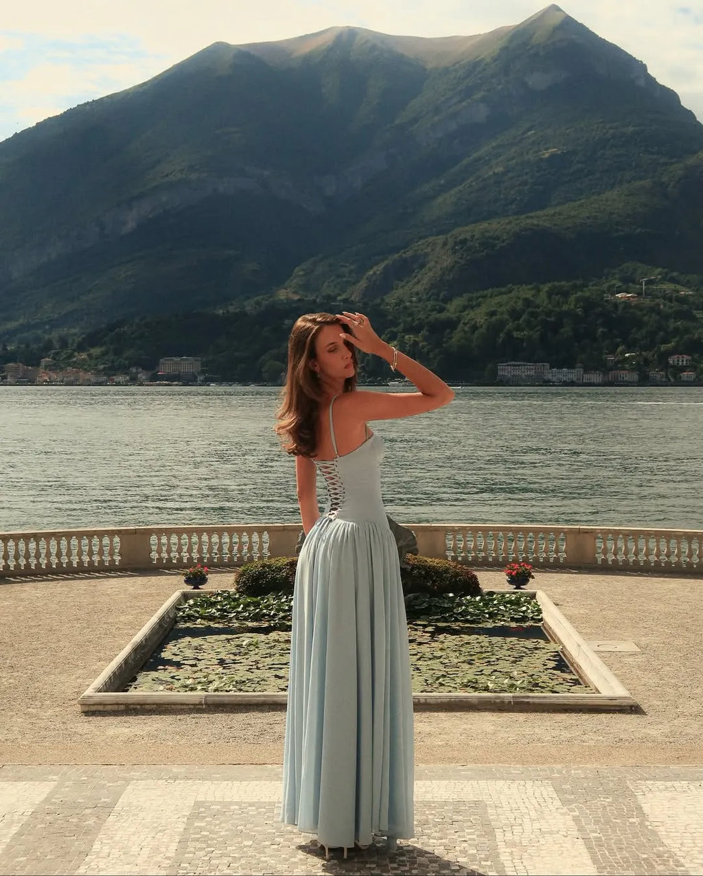 Spaghetti Strap Sweetheart Lace-Up Back Ruched Maxi Dress