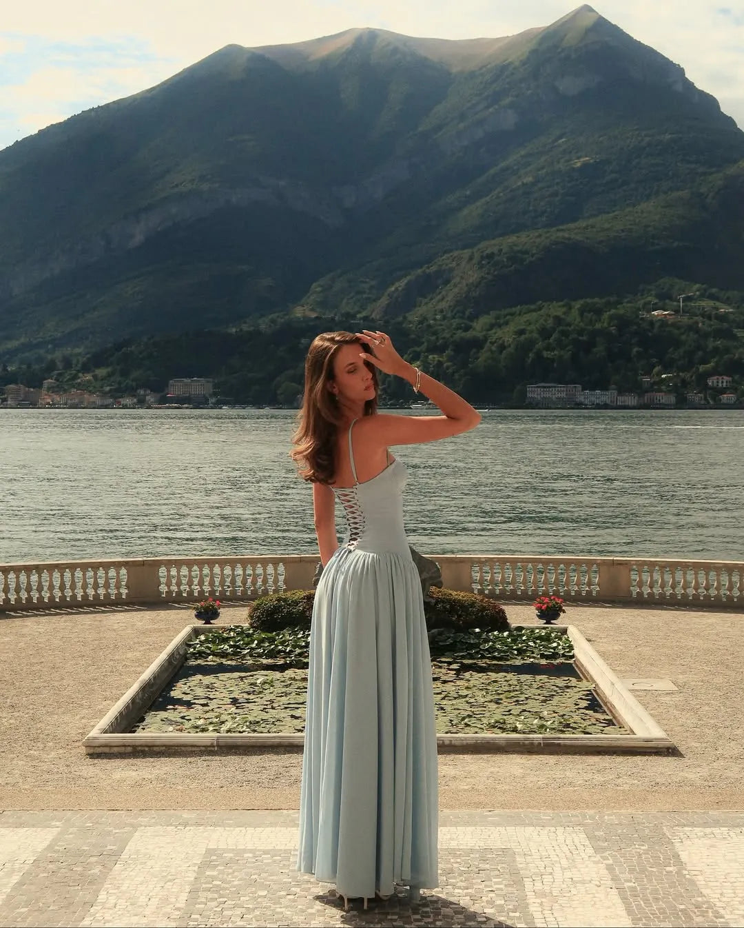 Spaghetti Strap Sweetheart Lace-Up Back Ruched Maxi Dress
