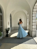 Spaghetti Strap Sweetheart Lace-Up Back Ruched Maxi Dress