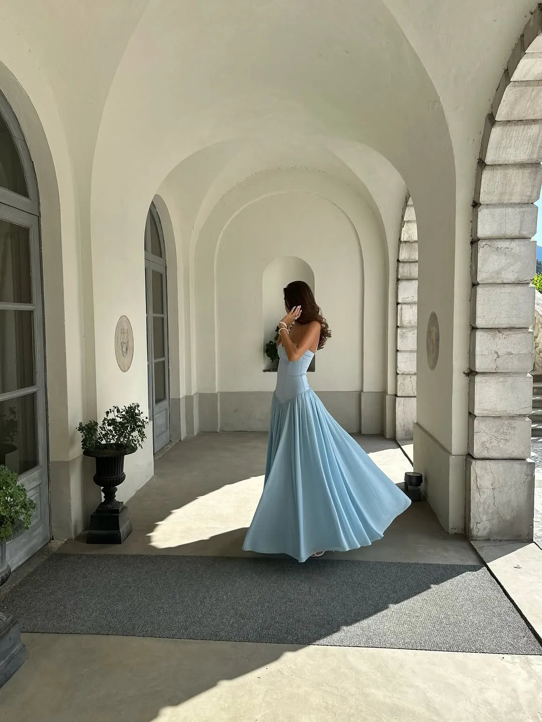 Spaghetti Strap Sweetheart Lace-Up Back Ruched Maxi Dress
