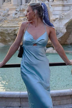 Spaghetti Strap Twist Front Cutout Evening Maxi Dress