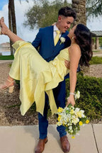 Spaghetti Strap V-Neck Cascading Ruffle Bridesmaid Maxi Dress