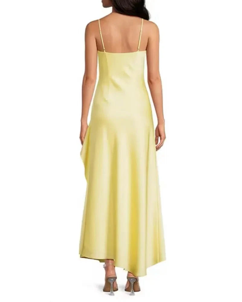 Spaghetti Strap V-Neck Cascading Ruffle Bridesmaid Maxi Dress