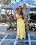 Spaghetti Strap V-Neck Cascading Ruffle Bridesmaid Maxi Dress