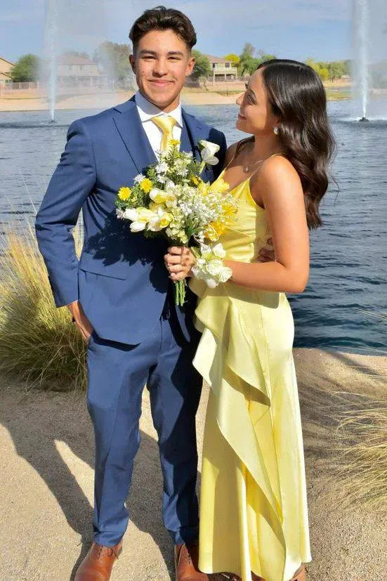 Spaghetti Strap V-Neck Cascading Ruffle Bridesmaid Maxi Dress