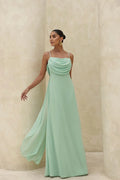Square Neck Spaghetti Strap Cowl Back Maxi Dress