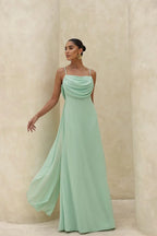 Square Neck Spaghetti Strap Cowl Back Maxi Dress
