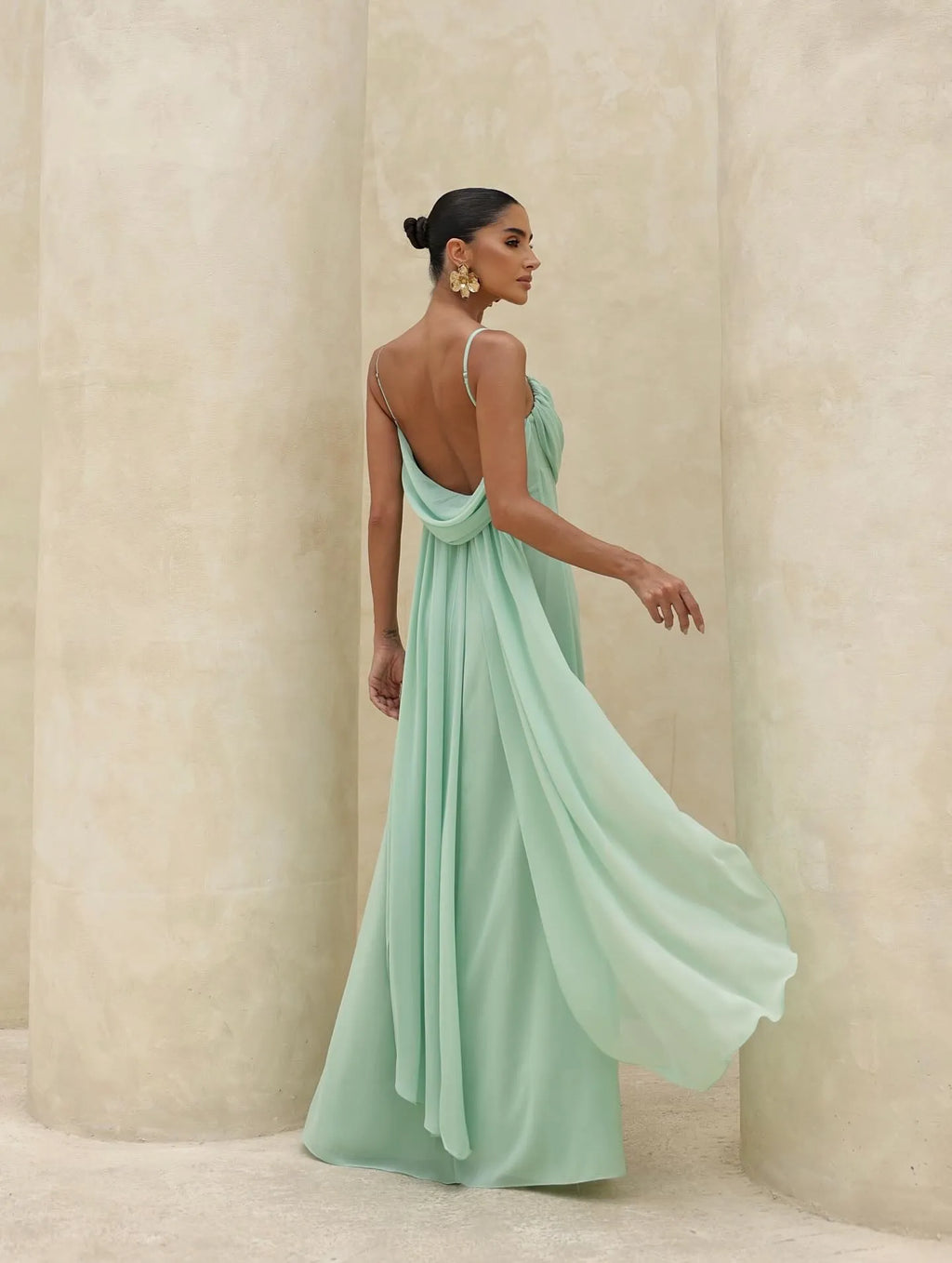Square Neck Spaghetti Strap Cowl Back Maxi Dress