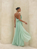 Square Neck Spaghetti Strap Cowl Back Maxi Dress
