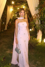 Strapless Cape Beaded Star Mermaid Maxi Dress