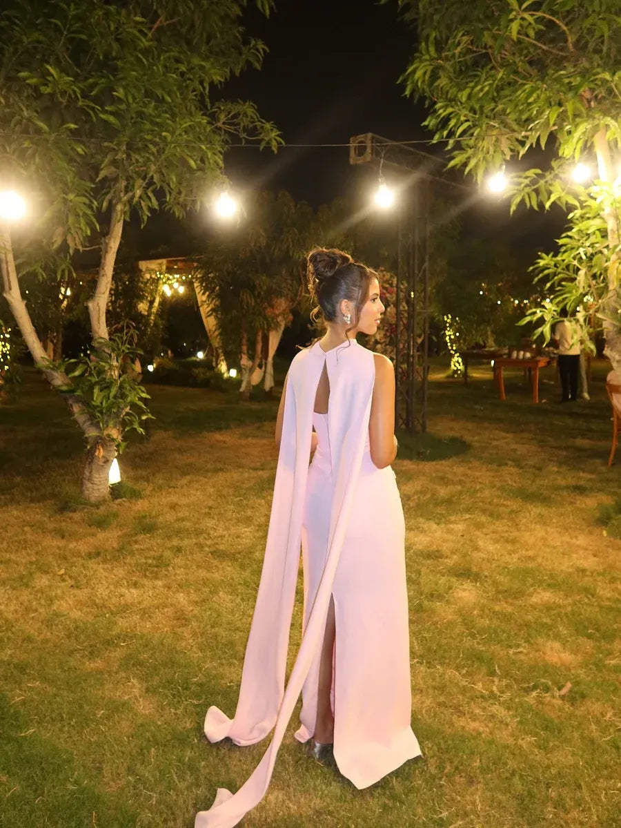 Strapless Cape Beaded Star Mermaid Maxi Dress
