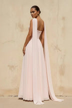 Strapless Corset Split Cape Maxi Dress