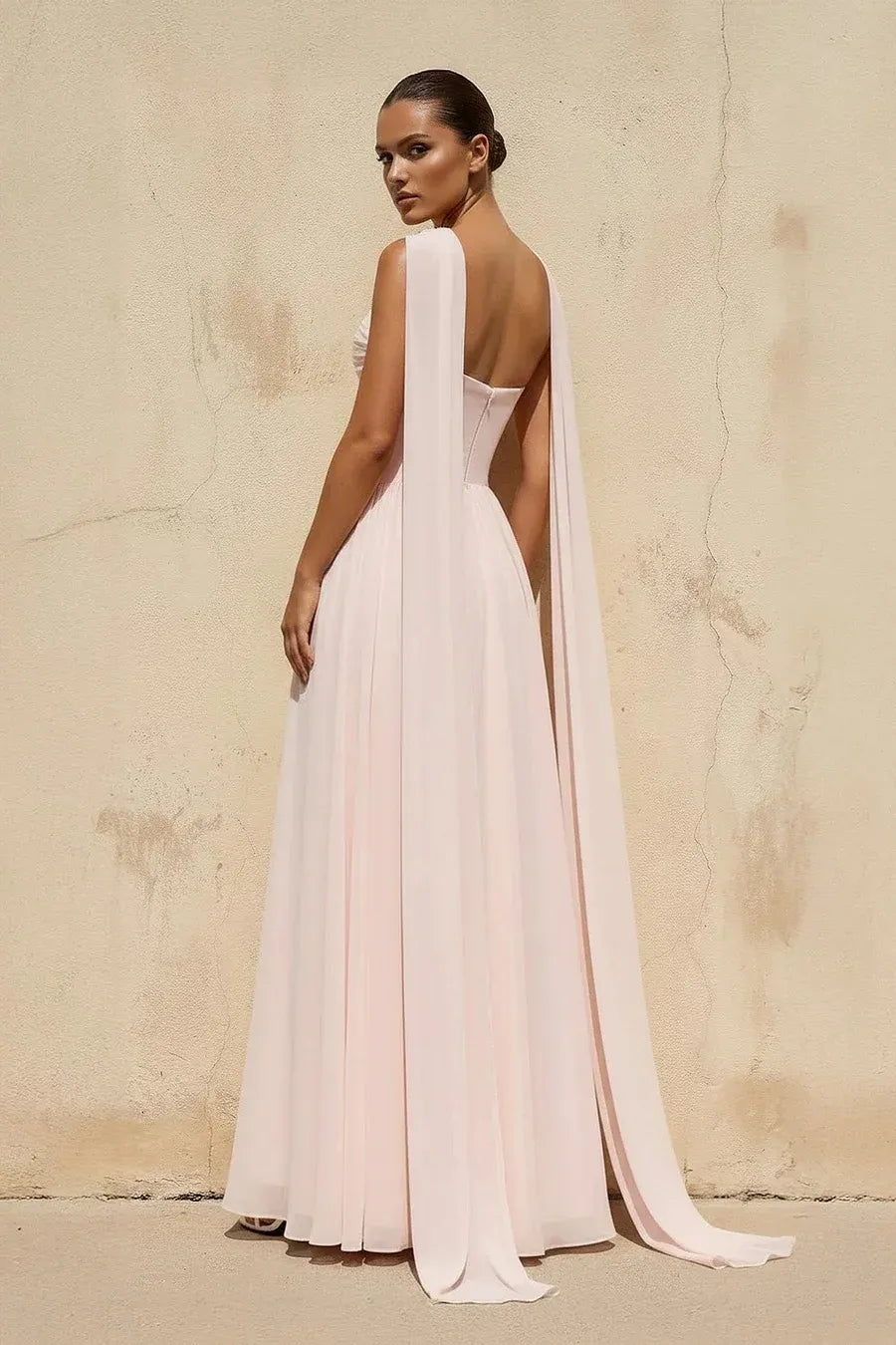 Strapless Corset Split Cape Maxi Dress