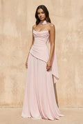 Strapless Cowl Neck Corset Cape Maxi Dress