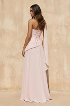 Strapless Cowl Neck Corset Cape Maxi Dress