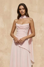 Strapless Cowl Neck Corset Cape Maxi Dress
