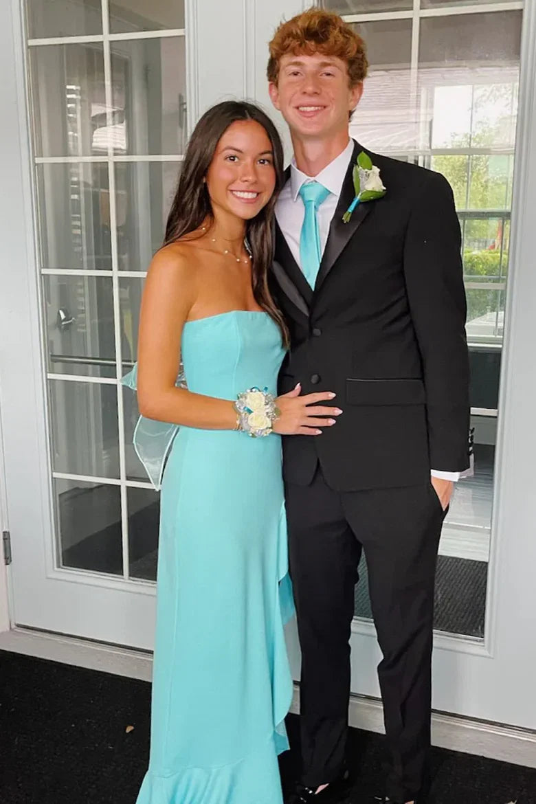 Strapless Mermaid Prom Dress With Bow Back And Ruffle Hem