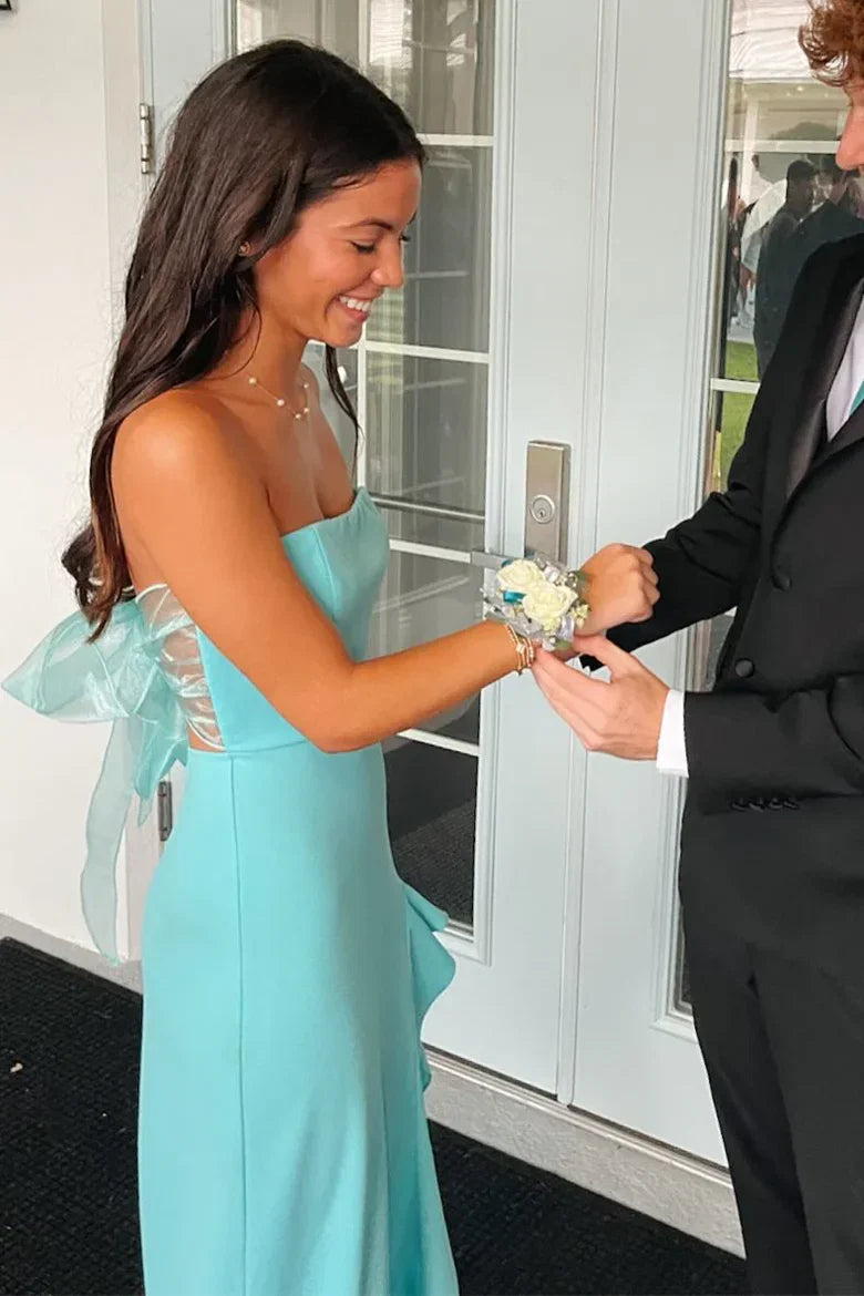 Strapless Mermaid Prom Dress With Bow Back And Ruffle Hem
