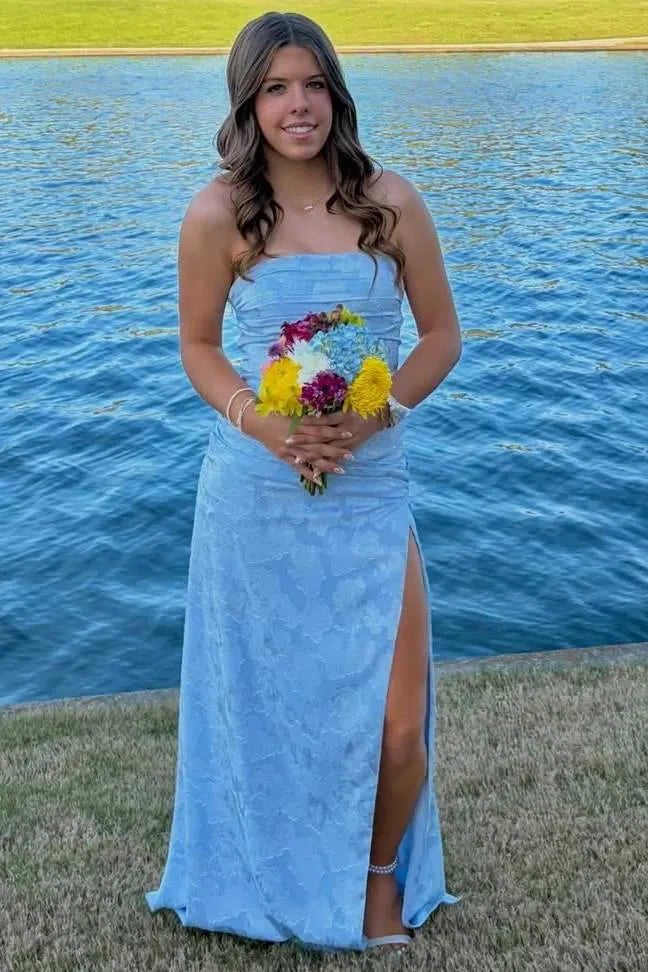 Strapless Sweetheart Jacquard Mermaid Prom Dress With High Slit